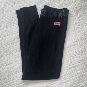 Victoria’s Secret PINK Black Cotton Blend Leggings with Elastic Logo Waist
